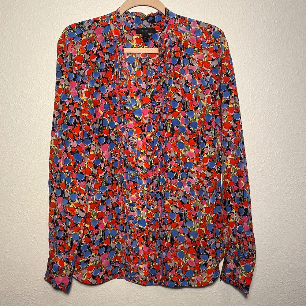 J Crew Long Sleeve Bright Floral Button Down Top, Size 12 TALL
